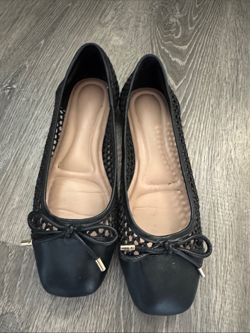 BCBGeneration Black Woven Ballet Flats with Bow Accent